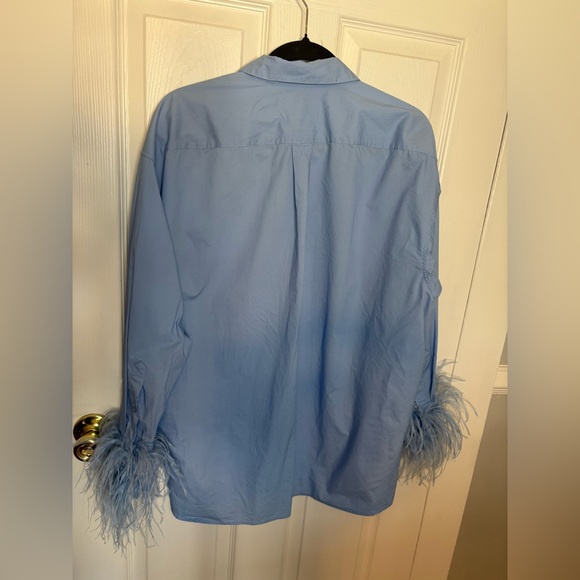 J.Crew Collection Feather Trim Poplin Button-Up Shirt | Size 14 | Blue - Picture 10 of 15